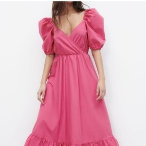 Zara midi dress puff sleeves pink